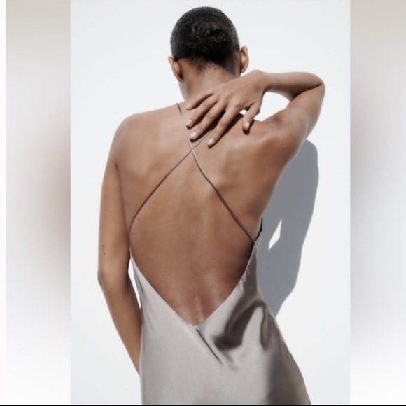 ZARA Midi Satin Slip Dress Grey charcoal - Picture 6 of 13